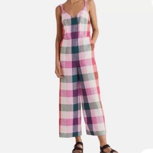 Boden Lola Plaid Linen Jumpsuit